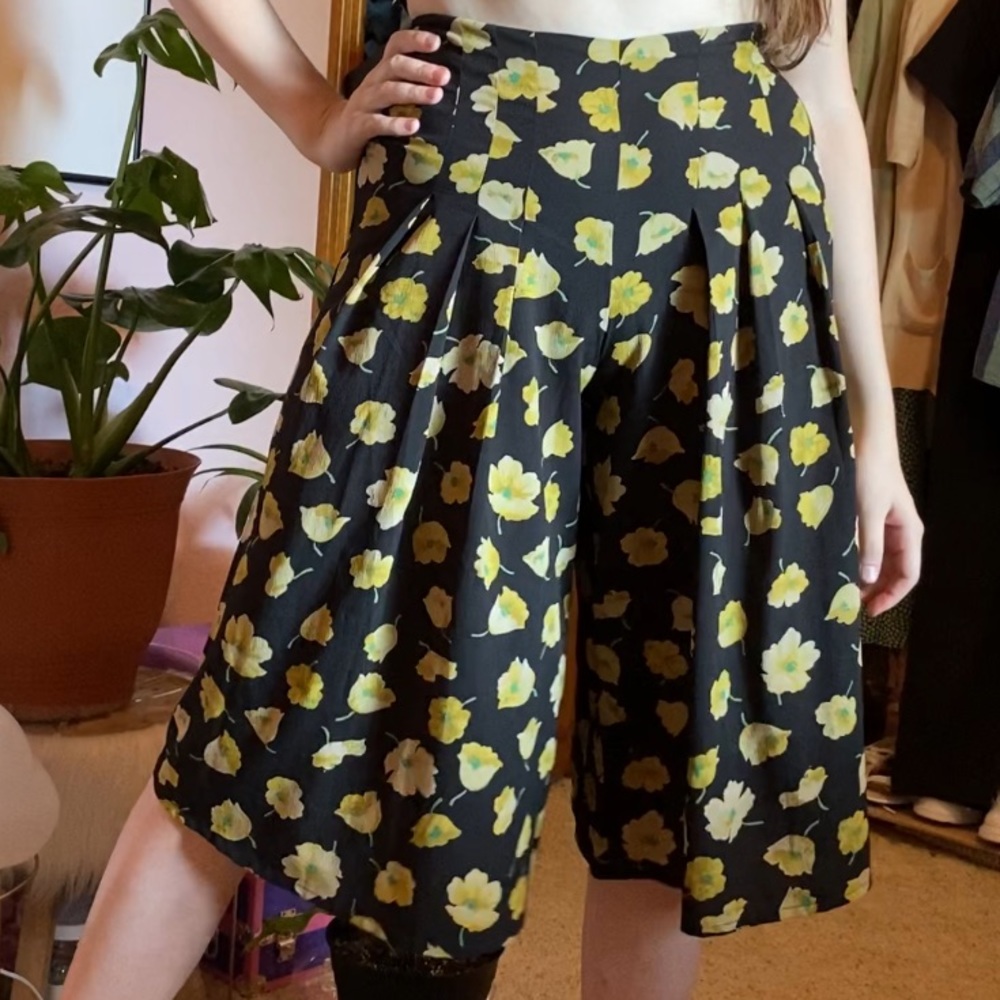 ASOS black and yellow floral culottes